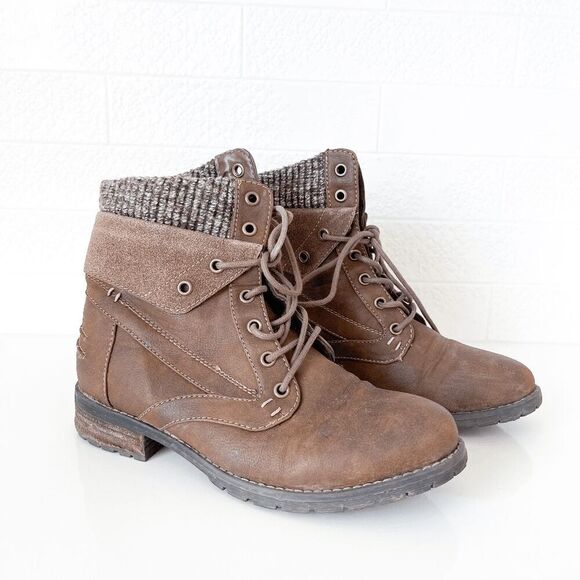 Chelsee Girl Womens Boots Knit Lined Mid Heel Winter Ankle Lace Up Brown Size 9 - Picture 2 of 9
